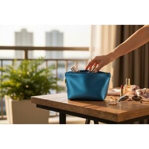 Danielle Creations Cosmetic Bag Women OS Teal NWOT Metallic Textured Pouch